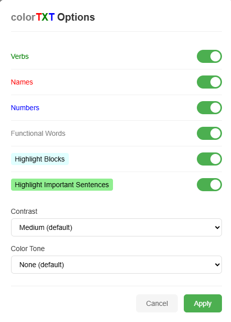 colorTXT Toggle Button